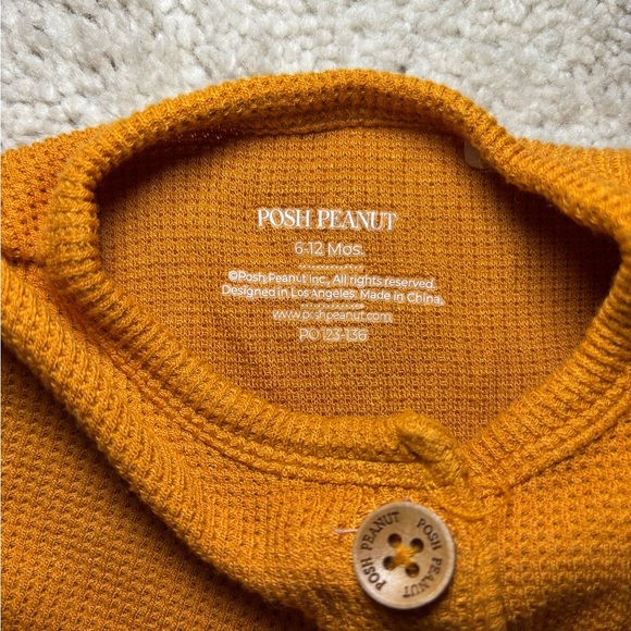 Posh Peanut orange waffle knit long sleeve twirl bodysuit dress. Size 6-12m - Picture 6 of 8